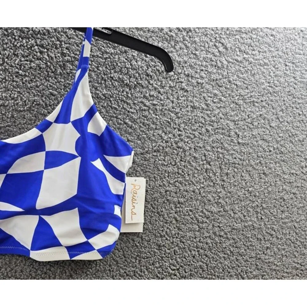 Raisins Aruba Printed Bikini Tank Top Juniors' XL Blue/White Scoop Neck Pullover